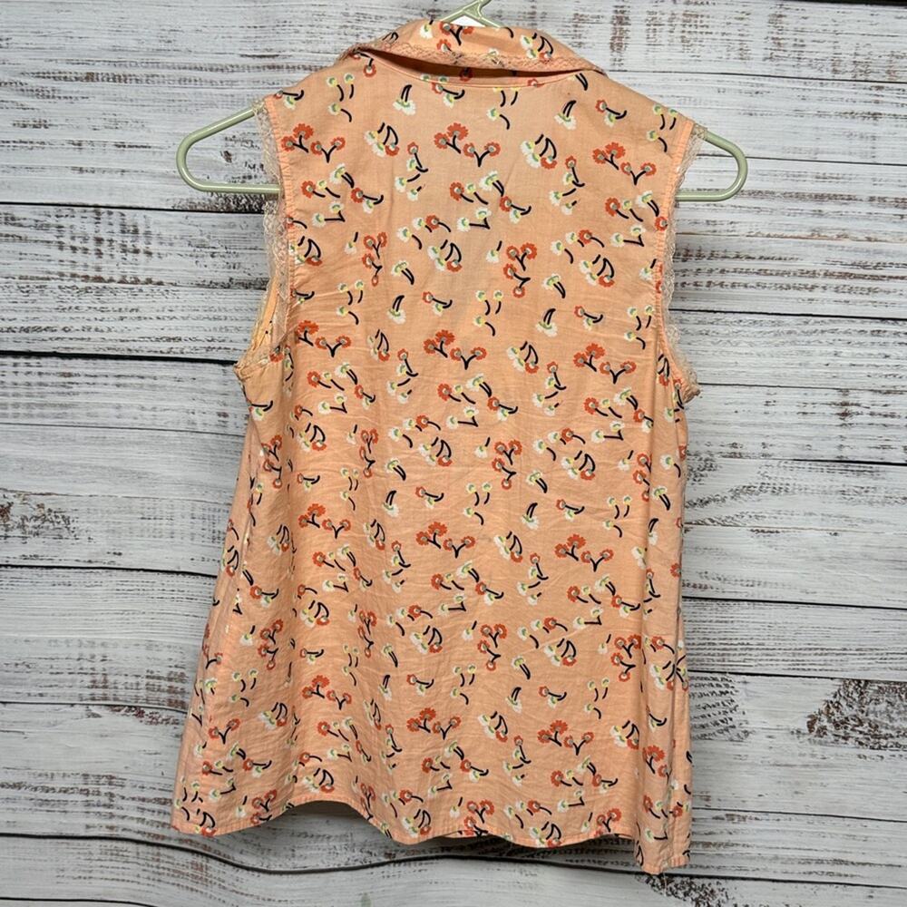 Modcloth Coral Orange Floral Sleeveless Blouse Medium - Picture 4 of 5